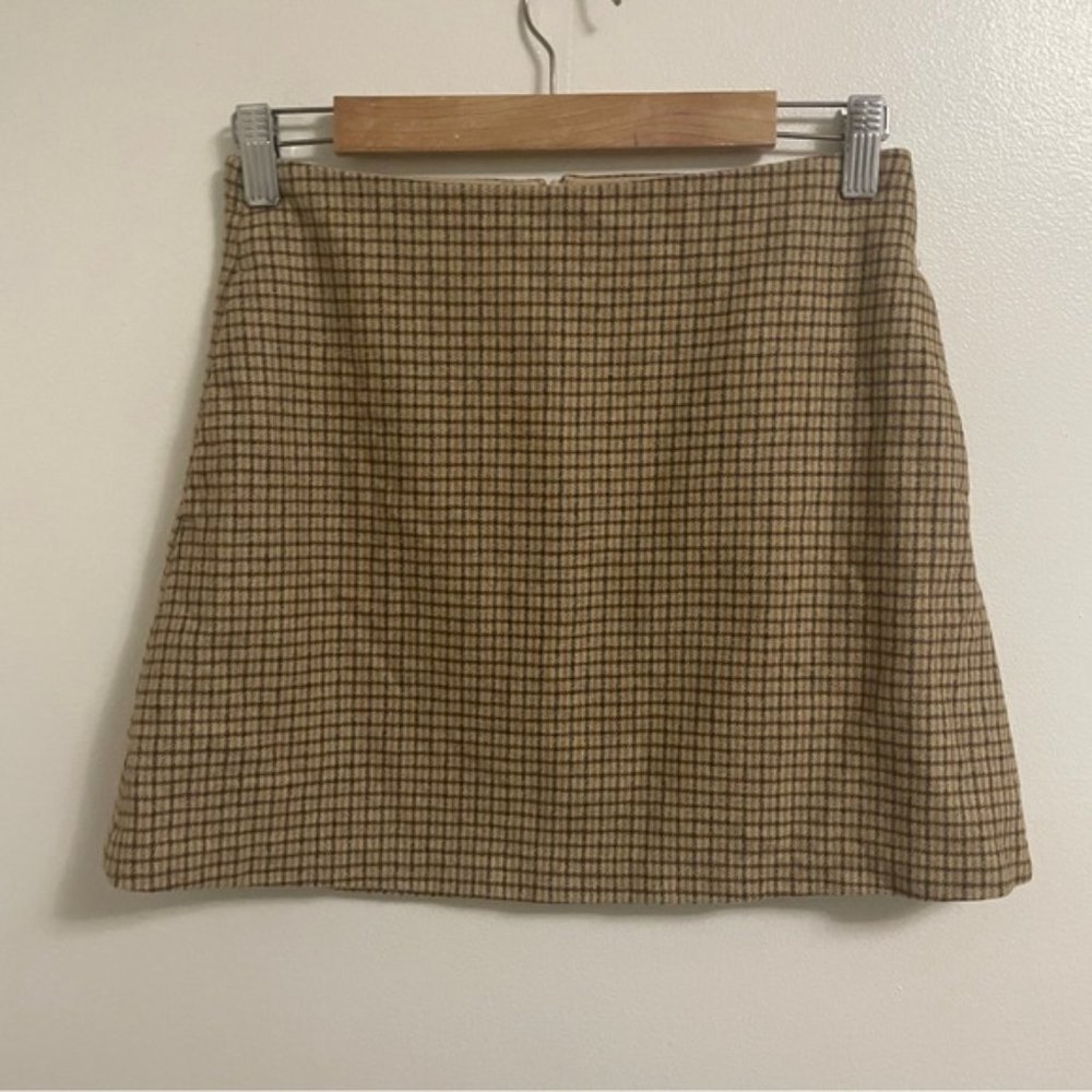 Aritzia Tan Plaid Mini Skirt